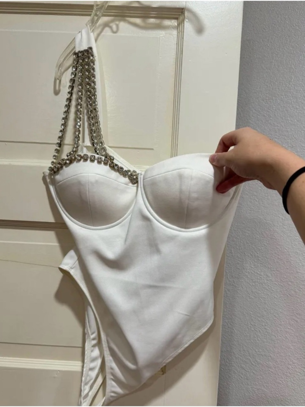 White Embellished Strap Bodysuit